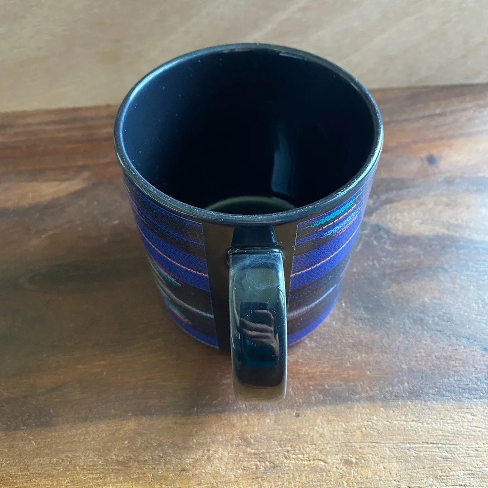 Pier 1 One Imports Handcrafted Japan Woven Patten Ceramic Mug Cup Blue Black